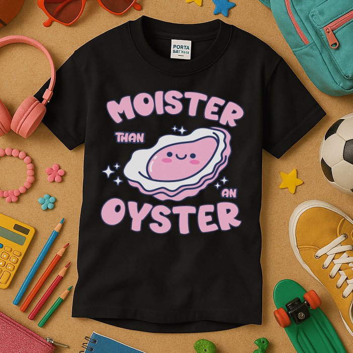 Moister Than An Oyster Inappropriate Shellfish Funny Raunchy Kids T-Shirt