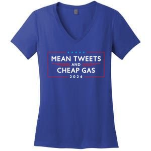 Mean Tweets And Cheap Gas 2024 Funny Pro Trump Cute Gift Women's V-Neck T-Shirt