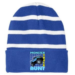 Monster Truck Aunt Monster Truck Family Fans Gift Striped Beanie with Solid Band