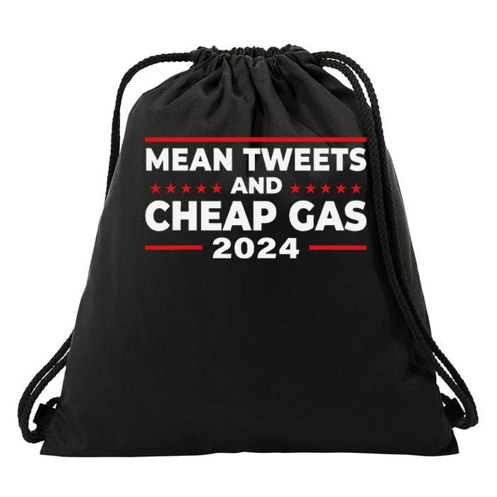 Mean Tweets And Cheap Gas Funny Donald Trump 2024 Election Drawstring Bag