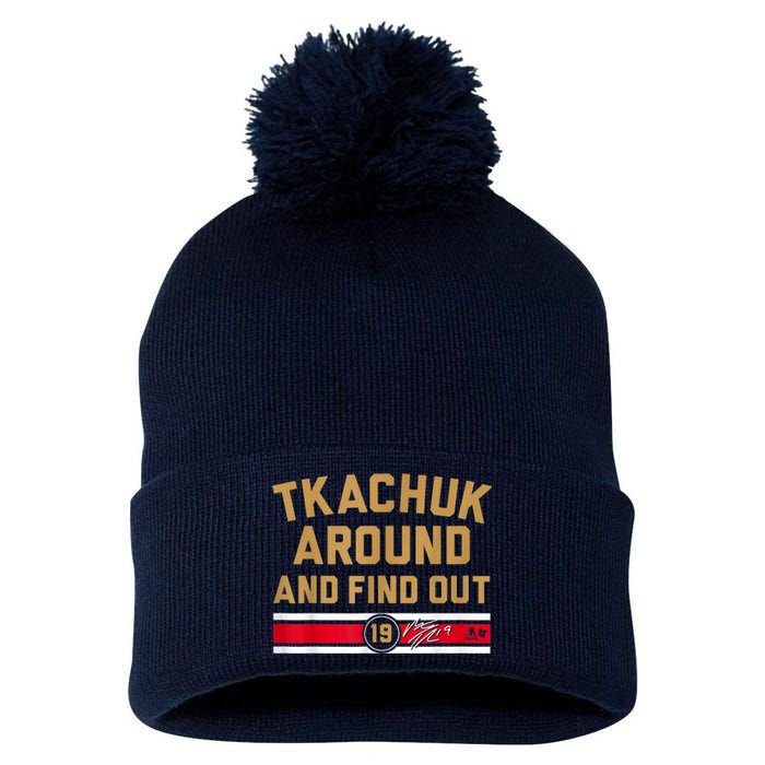 Tkachuk Around And Find Out Florida Hockey Pom Pom 12in Knit Beanie