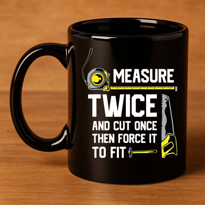 Measure Twice And Cut Once Funny Woodworking 11oz C Handle Ceramic Mug