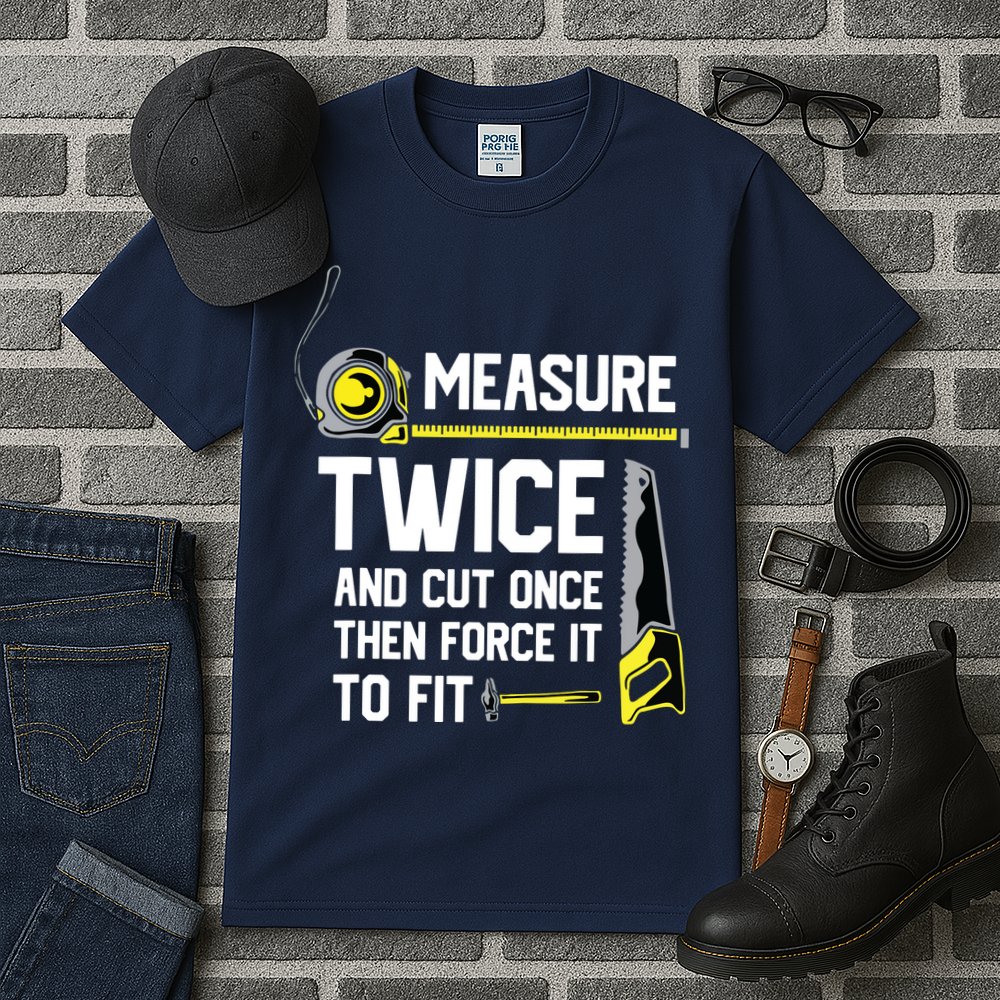 Measure Twice And Cut Once Funny Woodworking Tall T-Shirt