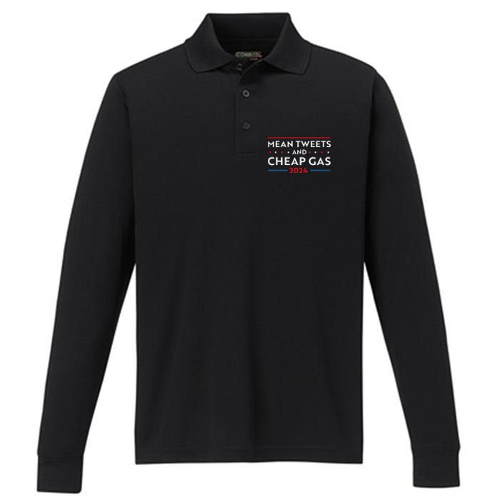 Mean Tweets And Cheap Gas Funny 2024 Pro Trump Performance Long Sleeve Polo