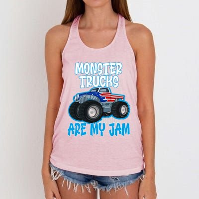 Monster Trucks Are My Jam Funny Monster Trucks Meaningful Gift Women's Knotted Racerback Tank