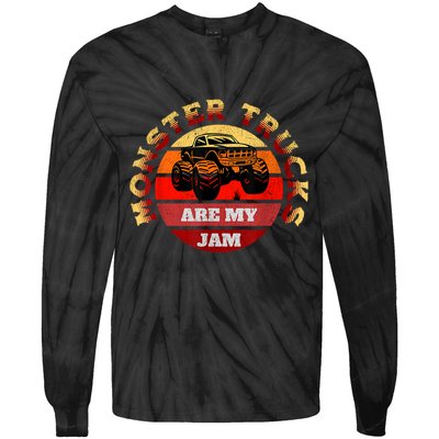 Monster Trucks Are My Jam Retro Vintage Sunset Big Car Tie-Dye Long Sleeve Shirt