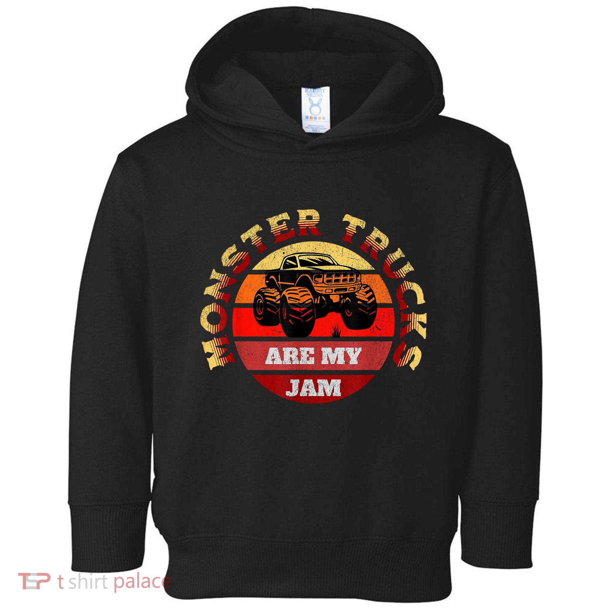 Monster Trucks Are My Jam Retro Vintage Sunset Big Car Toddler Hoodie