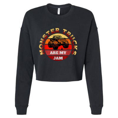 Monster Trucks Are My Jam Retro Vintage Sunset Big Car Cropped Pullover Crew