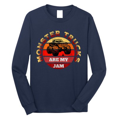 Monster Trucks Are My Jam Retro Vintage Sunset Big Car Long Sleeve Shirt