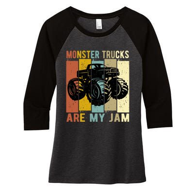 Monster Trucks Are My Jam Vintage Retro Monster Truck Women's Tri-Blend 3/4-Sleeve Raglan Shirt