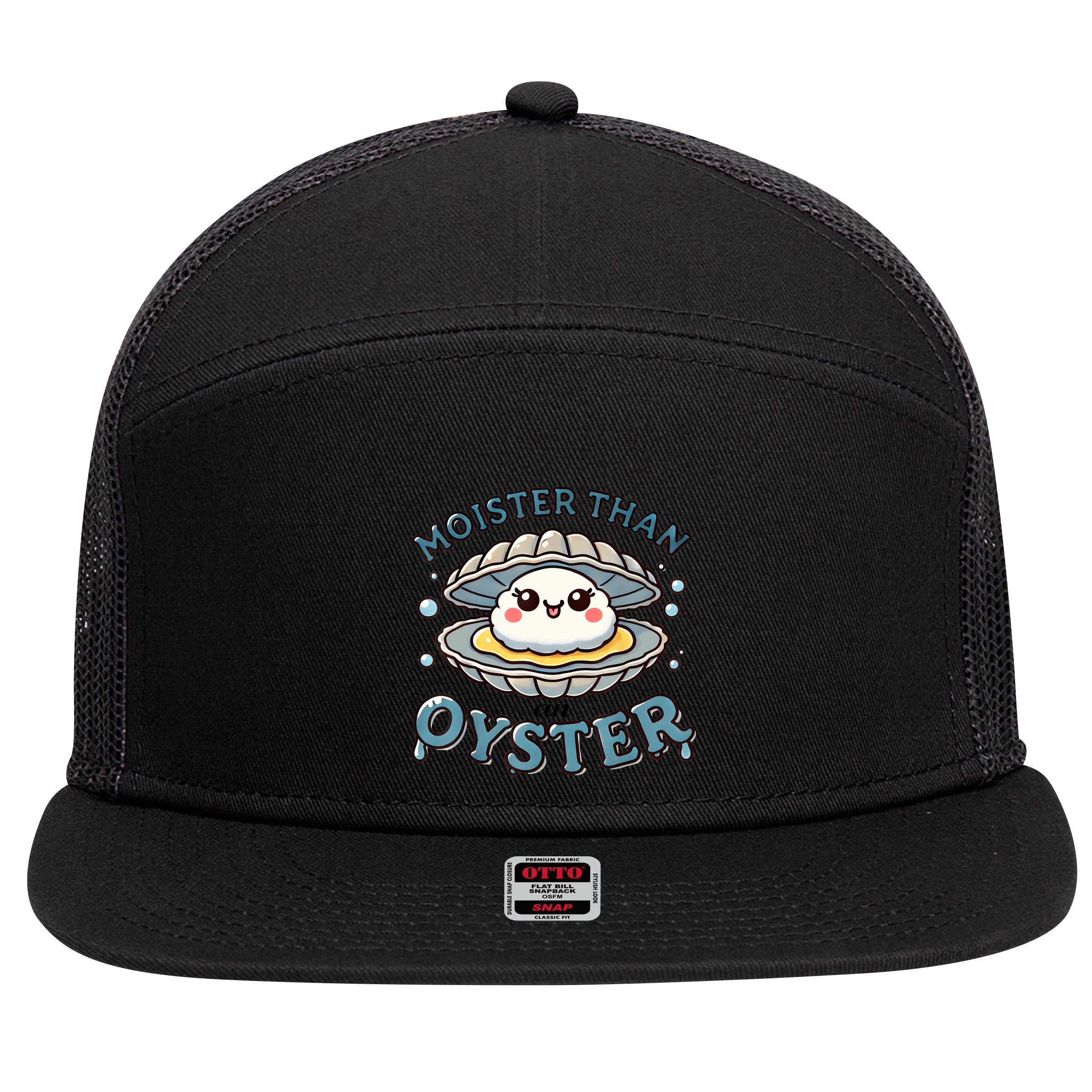 Moister Than An Oyster Funny Shucking Shellfish Seafood 7 Panel Mesh Trucker Snapback Hat