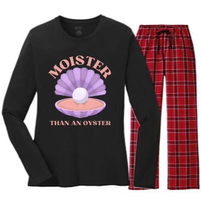 Moister Than An Oyster Shucking Funny Shellfish Shucker Women's Long Sleeve Flannel Pajama Set 