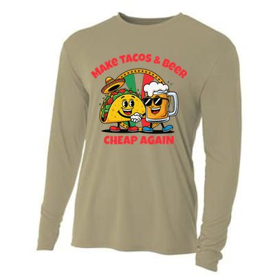 Make Tacos And Beer Cheap Again Funny Political Fiesta Cooling Performance Long Sleeve Crew