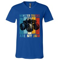 Monster Trucks Are My Jam Vintage Retro Monster Truck Gift V-Neck T-Shirt