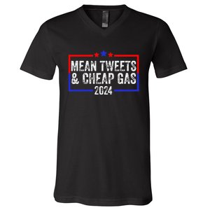 Mean Tweets And Cheap Gas Funny 2024 Pro Trump V-Neck T-Shirt