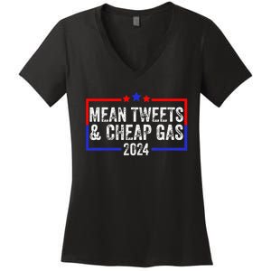 Mean Tweets And Cheap Gas Funny 2024 Pro Trump Women's V-Neck T-Shirt