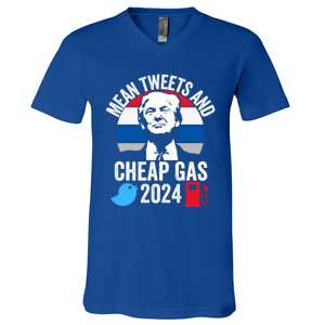 Mean Tweets And Cheap Gas 2024 Donald Trump For President Gift V-Neck T-Shirt