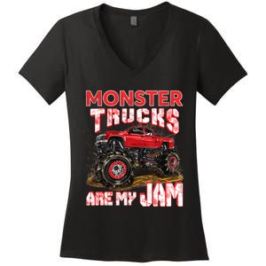 Monster Truck Are My Jam For Monster Truck Lovers Women's V-Neck T-Shirt