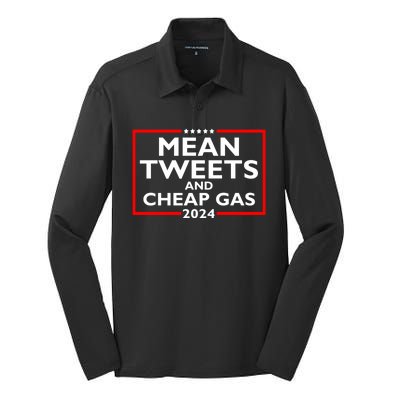 Mean Tweets And Cheap Gas Funny 2024 ProTrump Election Silk Touch Performance Long Sleeve Polo