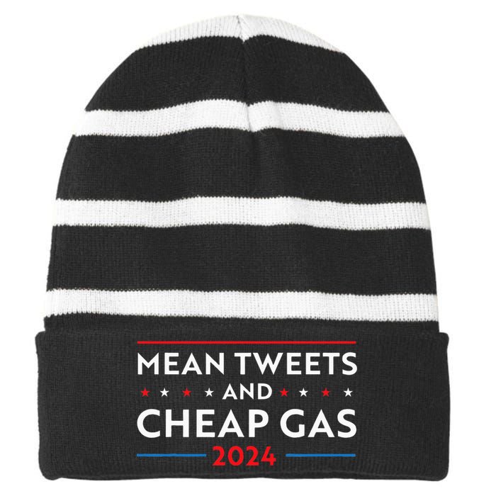 Mean Tweets And Cheap Gas Funny 2024 Pro Trump Striped Beanie with Solid Band