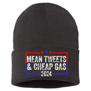 Mean Tweets And Cheap Gas Funny 2024 Pro Trump Sustainable Knit Beanie