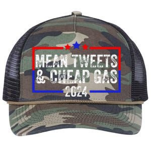 Mean Tweets And Cheap Gas Funny 2024 Pro Trump Retro Rope Trucker Hat Cap