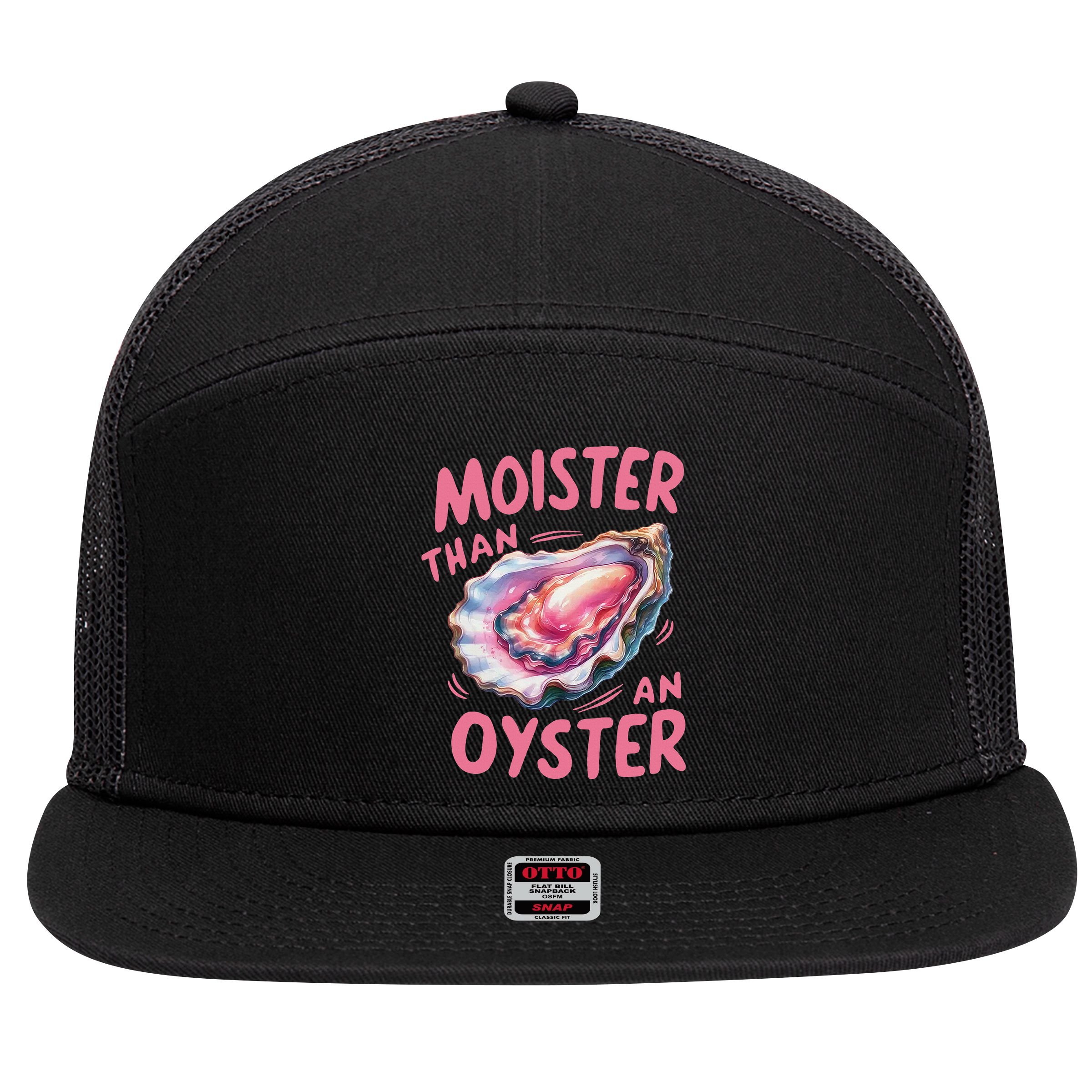 Moister Than An Oyster Inappropriate Shellfish Funny Raunchy 7 Panel Mesh Trucker Snapback Hat