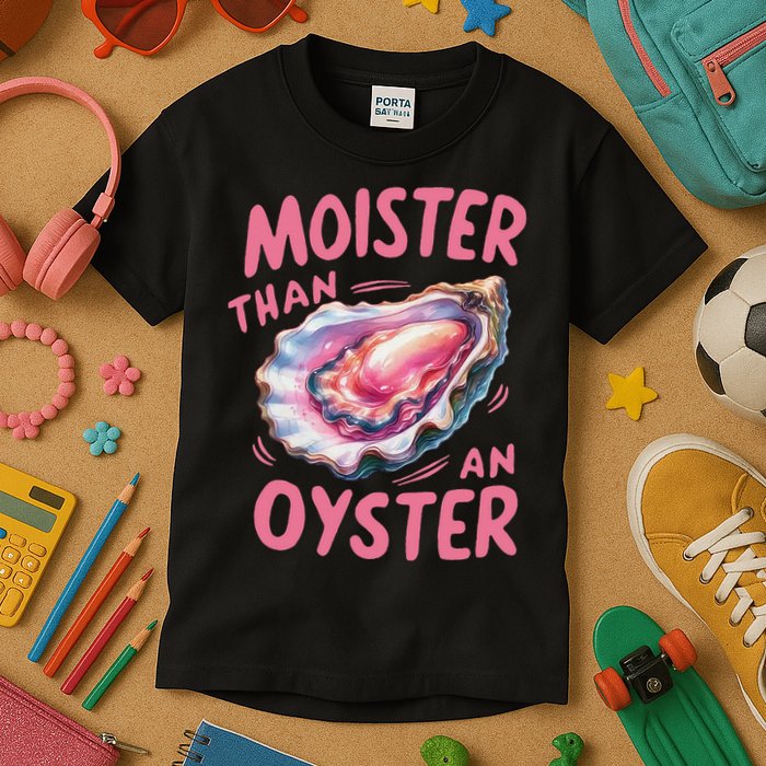 Moister Than An Oyster Inappropriate Shellfish Funny Raunchy Kids T-Shirt