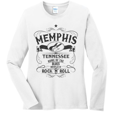 Memphis Tennessee Blues Country Music Guitar Vintage Gift Ladies Long Sleeve Shirt