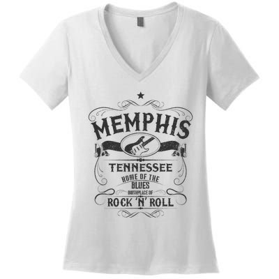 Memphis Tennessee Blues Country Music Guitar Vintage Gift Women's V-Neck T-Shirt