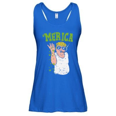 Merica Trump Bae Smoking Weed Cannabis Funny 420 Stoner Gift Ladies Essential Flowy Tank