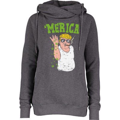 Merica Trump Bae Smoking Weed Cannabis Funny 420 Stoner Gift Womens Funnel Neck Pullover Hood