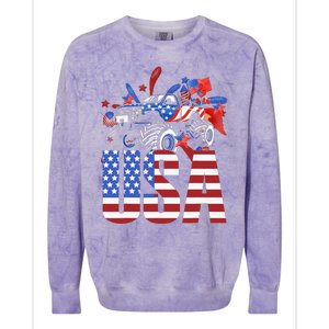 Monster Truck Boy USA American Flag July 4th Colorblast Crewneck Sweatshirt