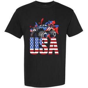 Monster Truck Boy USA American Flag July 4th Garment-Dyed Heavyweight T-Shirt