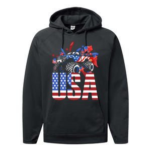 Monster Truck Boy USA American Flag July 4th Performance Fleece Hoodie