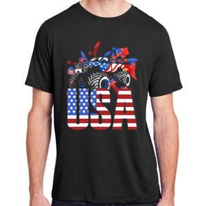 Monster Truck Boy USA American Flag July 4th Adult ChromaSoft Performance T-Shirt