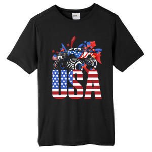 Monster Truck Boy USA American Flag July 4th Tall Fusion ChromaSoft Performance T-Shirt