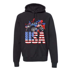 Monster Truck Boy USA American Flag July 4th Premium Hoodie