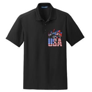 Monster Truck Boy USA American Flag July 4th Dry Zone Grid Polo