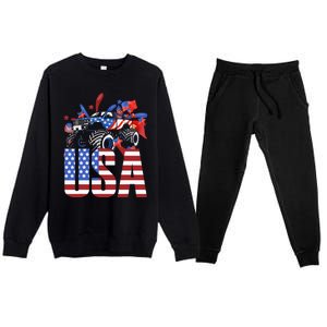 Monster Truck Boy USA American Flag July 4th Premium Crewneck Sweatsuit Set