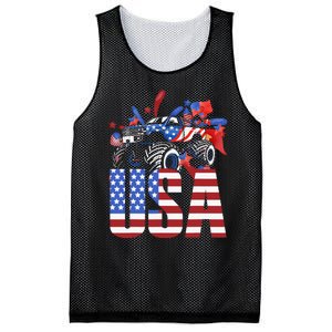 Monster Truck Boy USA American Flag July 4th Mesh Reversible Basketball Jersey Tank