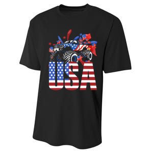 Monster Truck Boy USA American Flag July 4th Performance Sprint T-Shirt