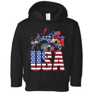 Monster Truck Boy USA American Flag July 4th Toddler Hoodie