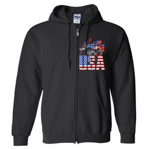 Monster Truck Boy USA American Flag July 4th Full Zip Hoodie