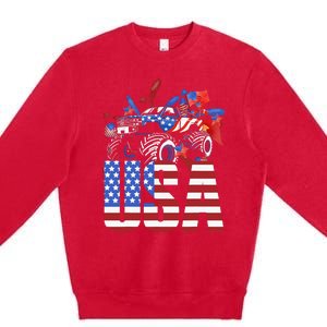 Monster Truck Boy USA American Flag July 4th Premium Crewneck Sweatshirt