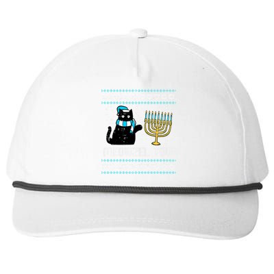 Meowzel Tov Black Cat Funny Hanukkah Chanukah  Snapback Five-Panel Rope Hat