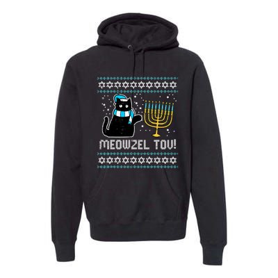 Meowzel Tov Black Cat Funny Hanukkah Chanukah  Premium Hoodie