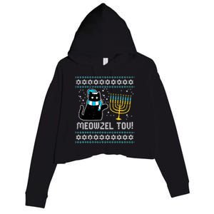 Meowzel Tov Black Cat Funny Hanukkah Chanukah  Crop Fleece Hoodie