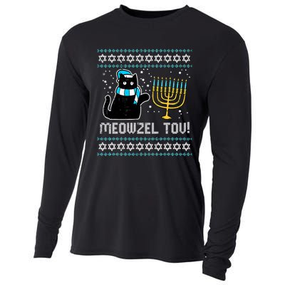 Meowzel Tov Black Cat Funny Hanukkah Chanukah  Cooling Performance Long Sleeve Crew