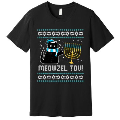 Meowzel Tov Black Cat Funny Hanukkah Chanukah  Premium T-Shirt